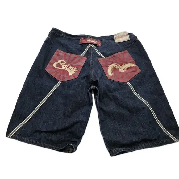 Evisu Y2K Denim Shorts Dark Blue Size 44 Vintage Heritage - Picture 1 of 15